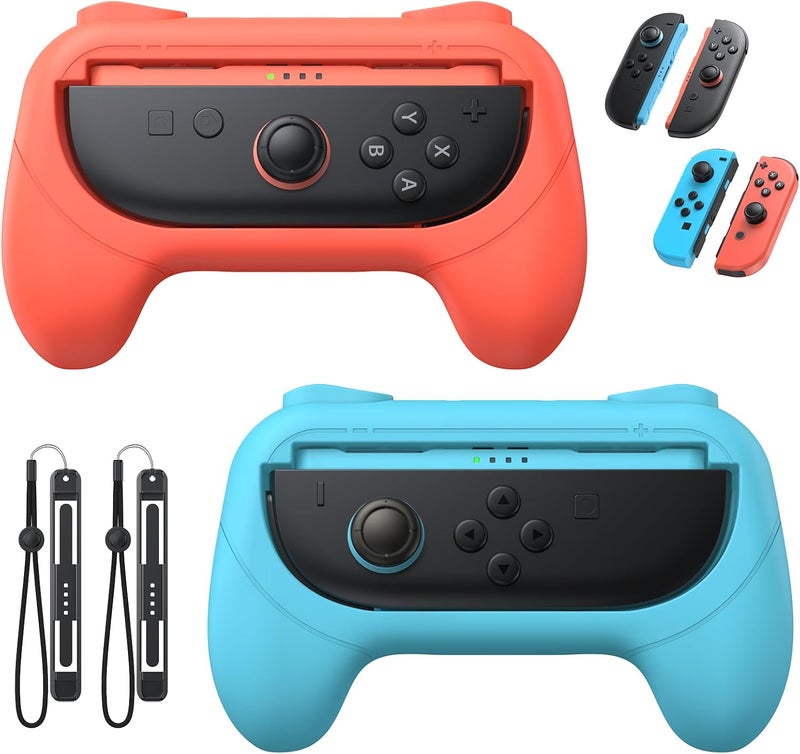 FASTSNAIL [Switch 1/2 Compatible] Grips for Nintendo Switch 2 (2025)/1&OLED for Joy-Con 2, Wear-Resistant & Anti-Slip Controller Grips Handle Kit, Switch 2 Joypad Holder Accessories (Orange,Blue) - Image 1